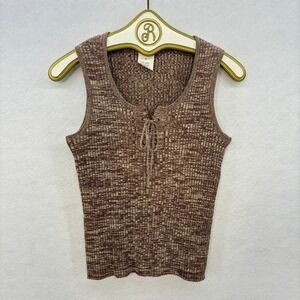 Esprit Knit Tank Top Womens Medium Brown Retro Lace Up Ribbed Space Dye 90s